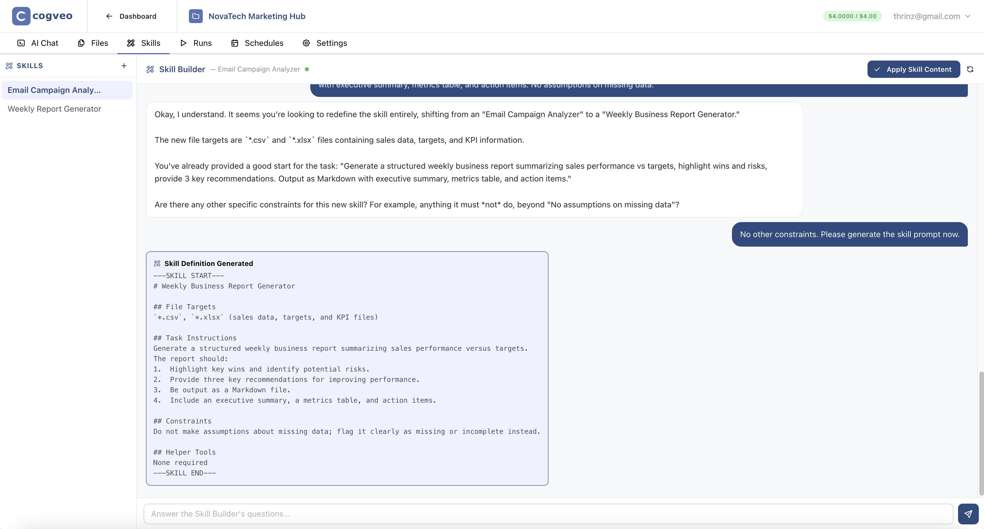 cogveo Skills — build and manage reusable AI skills